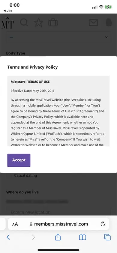 Miss Travel Sign Up Process Screenshot - Step 4