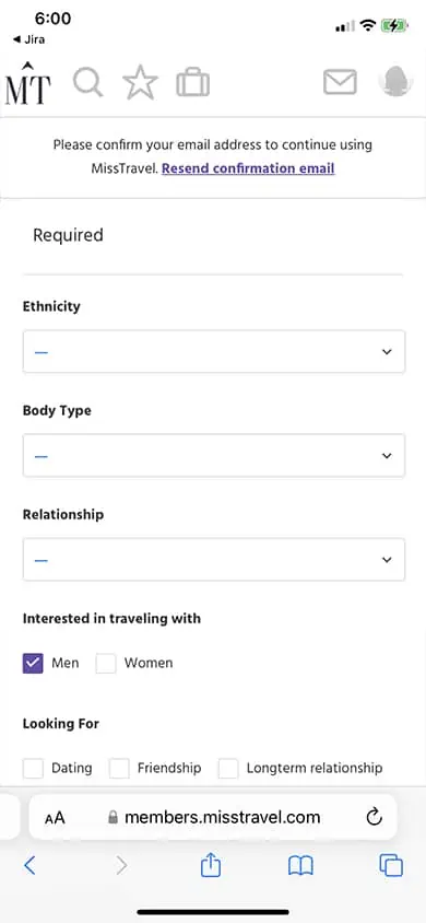Miss Travel Sign Up Process Screenshot - Step 5
