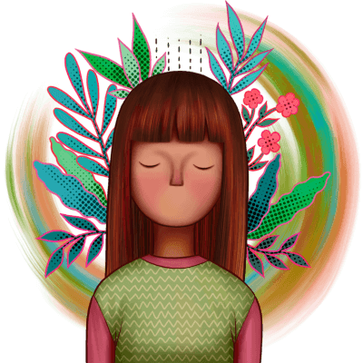 person with eyes closed and flowers