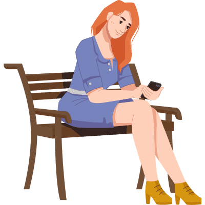 Woman on bench looking at phone