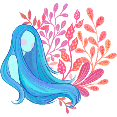 Woman with blue hair and flowers