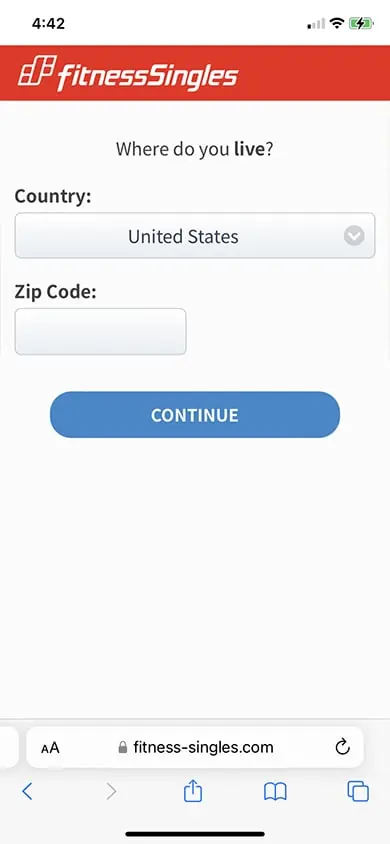 Fitness Singles Sign Up Process Screenshot - Step 3