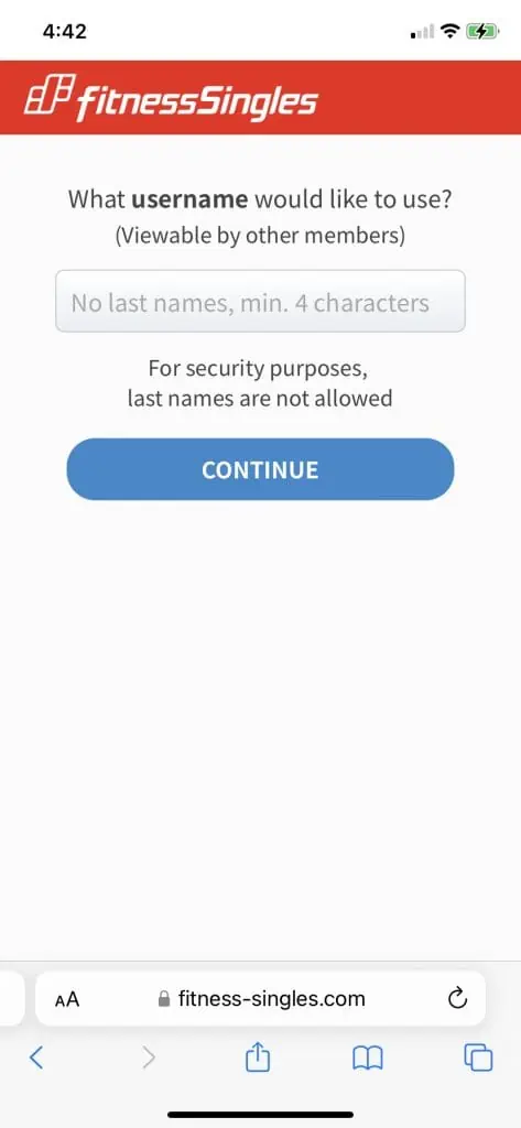 Fitness Singles Sign Up Process Screenshot - Step 4