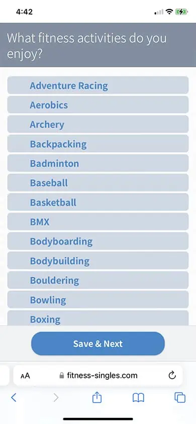 Fitness Singles Sign Up Process Screenshot - Step 5