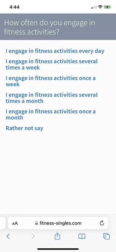 Fitness Singles Sign Up Process Screenshot - Step 7