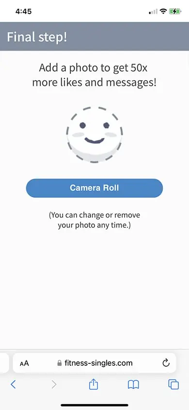 Fitness Singles Sign Up Process Screenshot - Step 8
