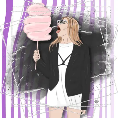 woman eating cotton candy