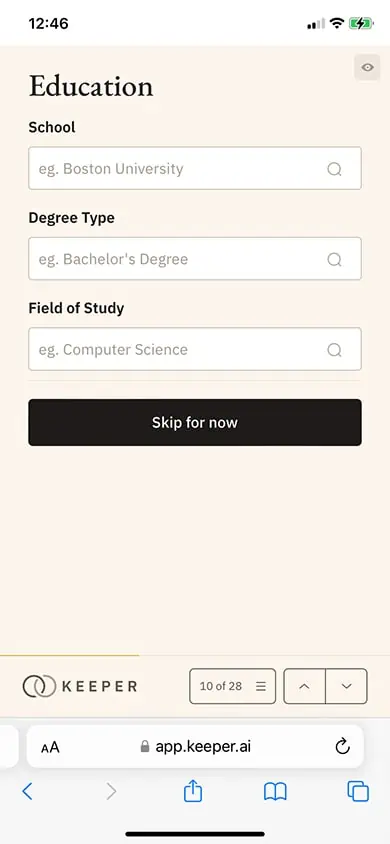 Keeper AI Sign Up Process Screenshot - Step 5