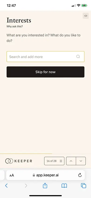Keeper AI Sign Up Process Screenshot - Step 6