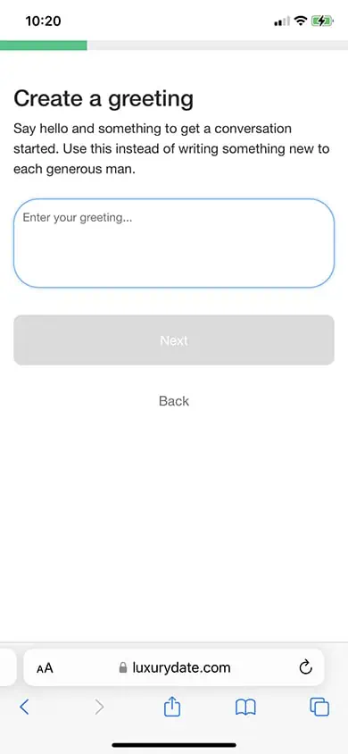 Luxury Date Sign Up Process Screenshot - Step 4