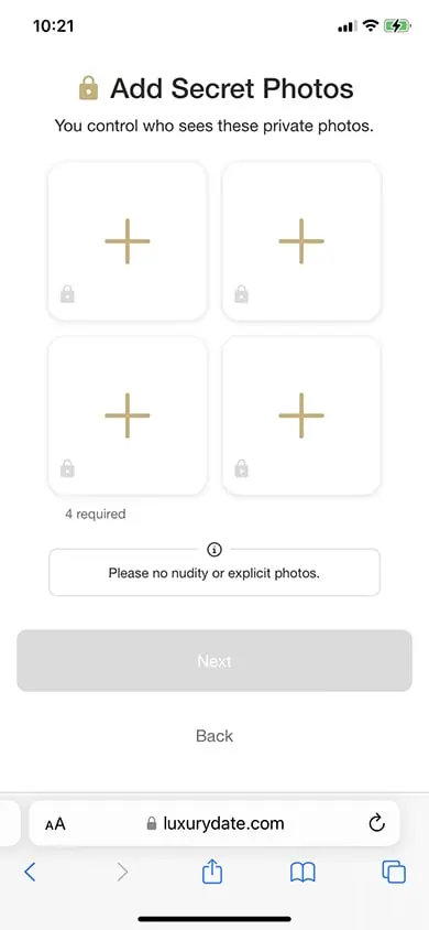 Luxury Date Sign Up Process Screenshot - Step 5