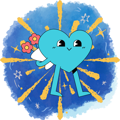 blue heart with flowers and fireworks