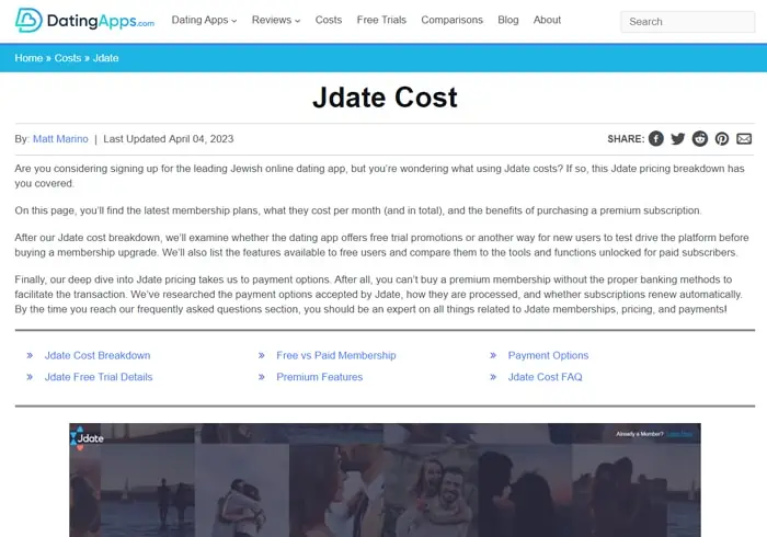 Jdate Cost Page Screenshot