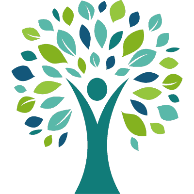 Green People Tree with Different Color Leaves Cartoon - Health Icon