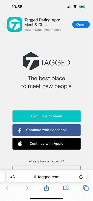 Tagged Sign Up Process Screenshot - Step 1