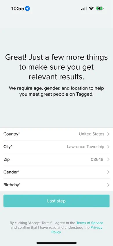Tagged Sign Up Process Screenshot - Step 4