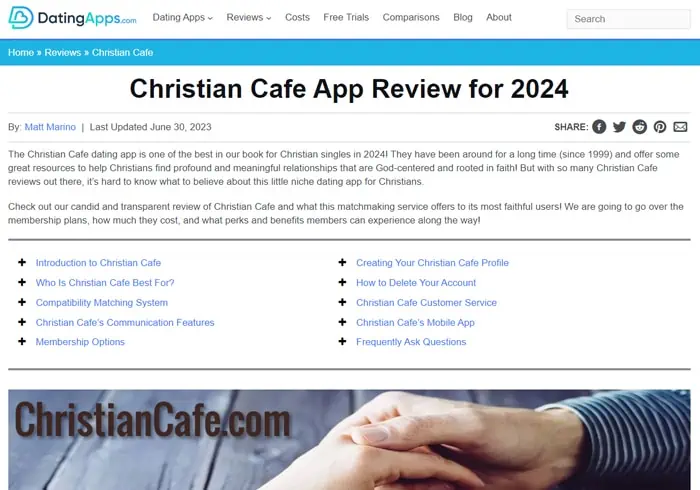 Christian Cafe Review Page Screenshot