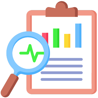 clipboard with statistics and magnifying glass