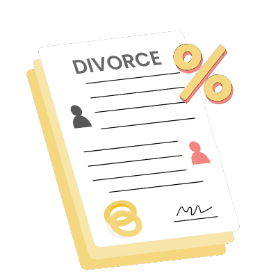 divorce papers with percentage sign
