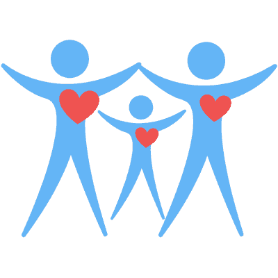 family of three graphic with hearts