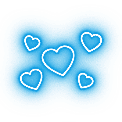 five glowing blue hearts