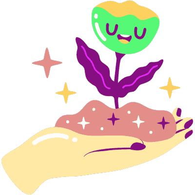 hand holding flower in soil