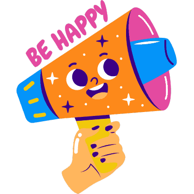 hand holding happy megaphone saying be happy