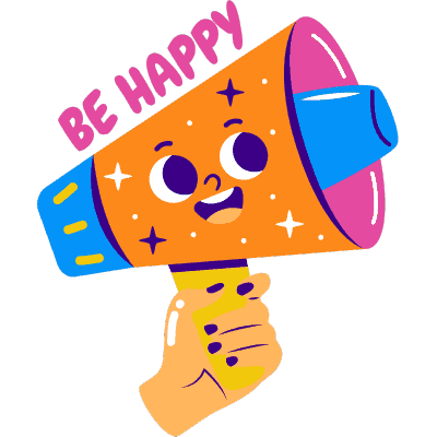 hand holding happy megaphone saying be happy