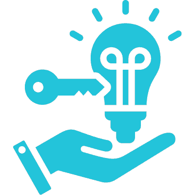 hand holding key and shiny lightbulb