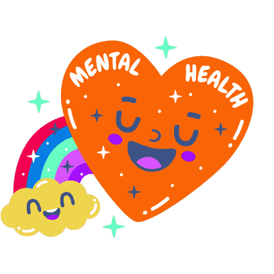 happy rainbow and heart saying mental health