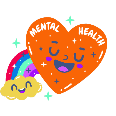 happy rainbow and heart saying mental health