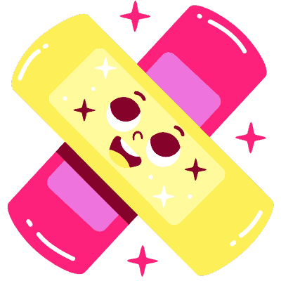 pink and yellow bandaid with happy face