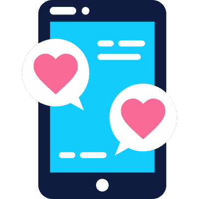 smartphone with two text bubbles with hearts