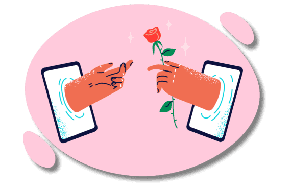 Hand with Rose in Phone display - Digital gift - Romantic Messaging