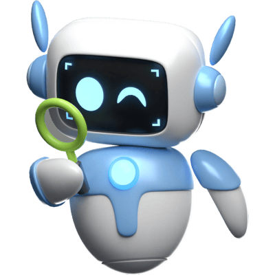 ai robot looking through magnifying glass