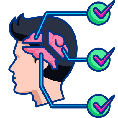 brain in head sectioned into three parts with checkmarks graphic