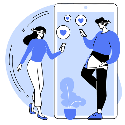 man and woman blindly texting each other