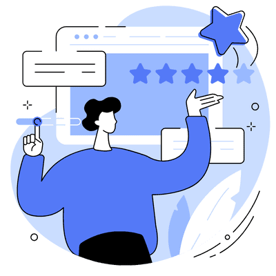 person leaving review with stars