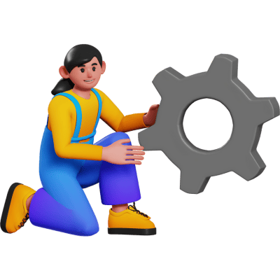 person posing next to cog