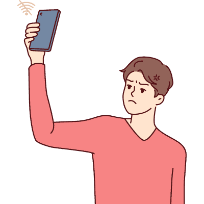 man holding phone with no service