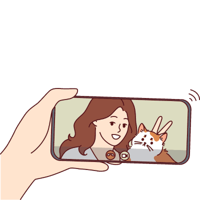 person on video call with woman and cat