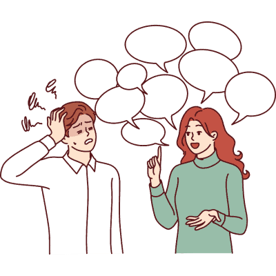 woman talking a lot and man getting annoyed