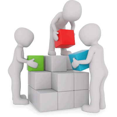 People with building blocks