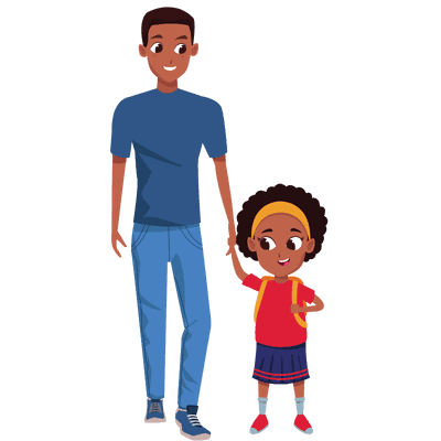 Single father holding hands with daughter