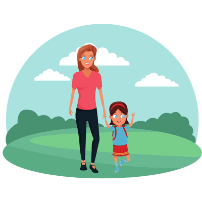 Single mom holding hands with daughter