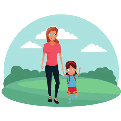 Single mom holding hands with daughter