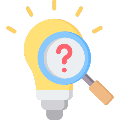 magnifying glass over question mark and light bulb