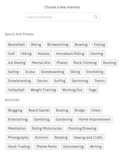 Christian Mingle Interests Options Screenshot